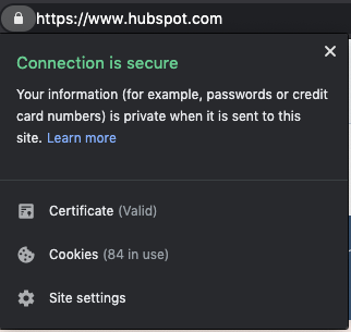 HubSpot SSL certificate padlock.